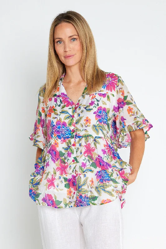 Keely Button Up Blouse - Cottage Garden