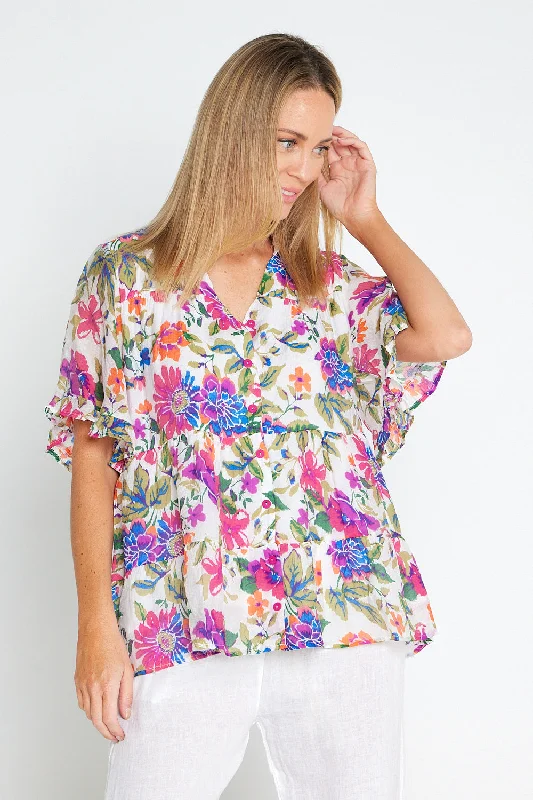 Keely Button Up Blouse - Cottage Garden