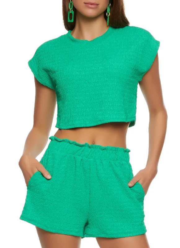 Textured Knit Cap Sleeve Crop Top