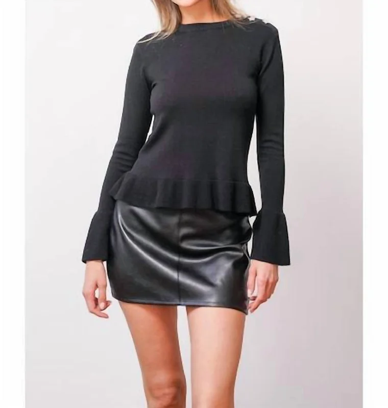 London Rhinestone Shoulder Button Pullover In Black