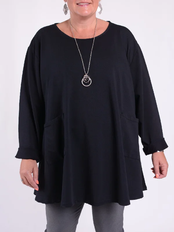 Long Sleeved Cotton Swing Top with pockets - 11924