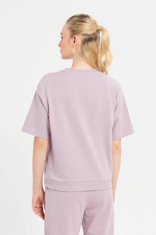 Women Mauve Printed Sweatshirt