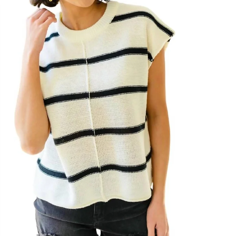 More Or Less Striped Sleeveless Sweater In White