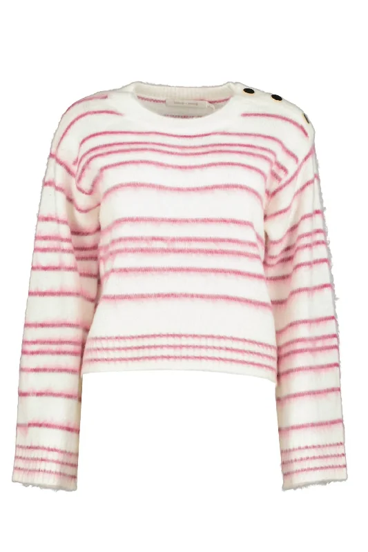 Noelle Stripe Fuzzy Sweater In Pink/white