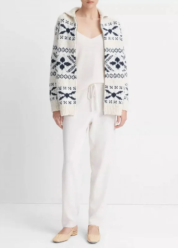 Nordic Fair Isle Cardigan In Light White Sand/washed Coastal Blue