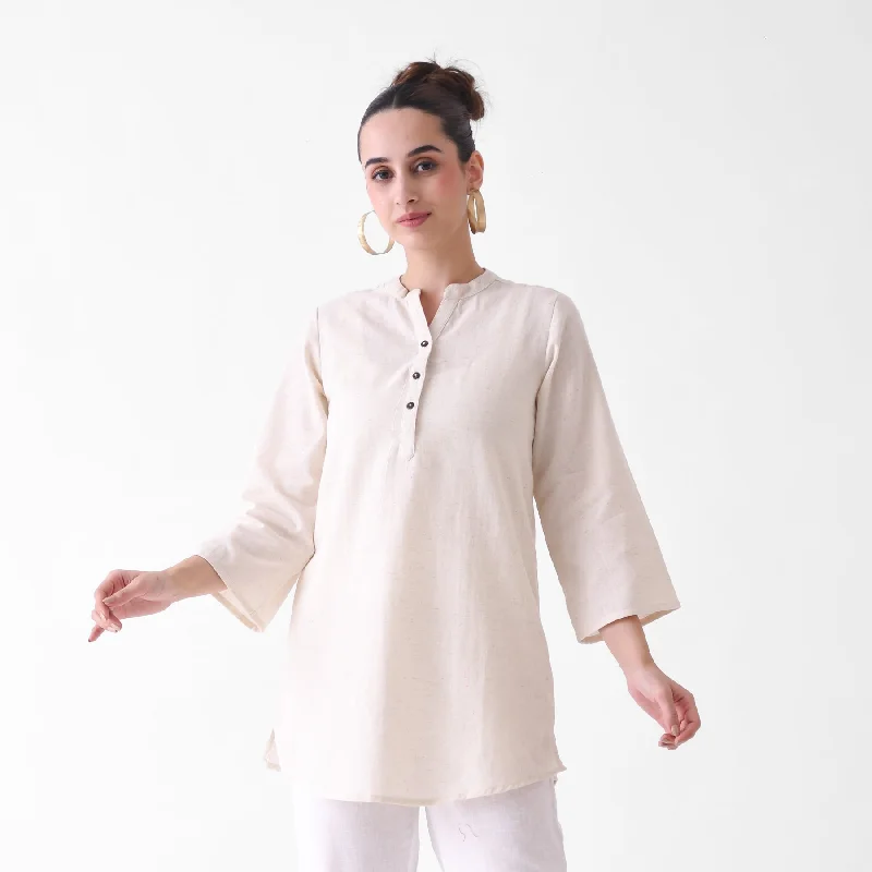 Off White Button Up Linen Cotton Tunic