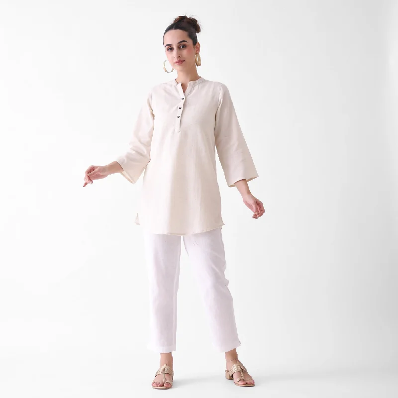 Off White Button Up Linen Cotton Tunic