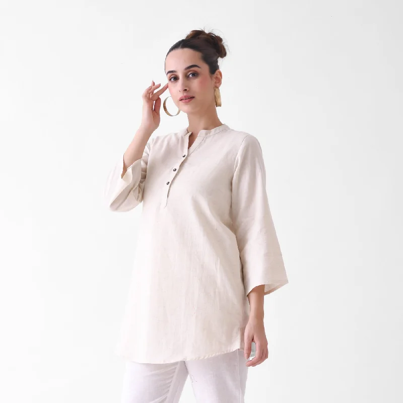 Off White Button Up Linen Cotton Tunic