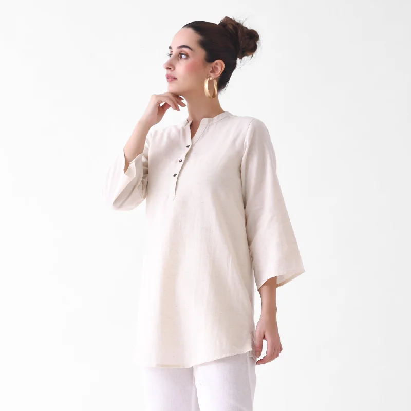 Off White Button Up Linen Cotton Tunic