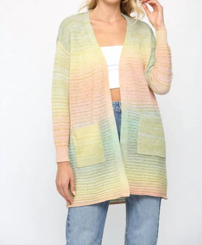 Ombre Yarn Knitted Open Cardigan In Green Multi