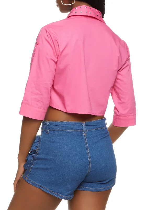 Studded Quarter Sleeve Cropped Shirt