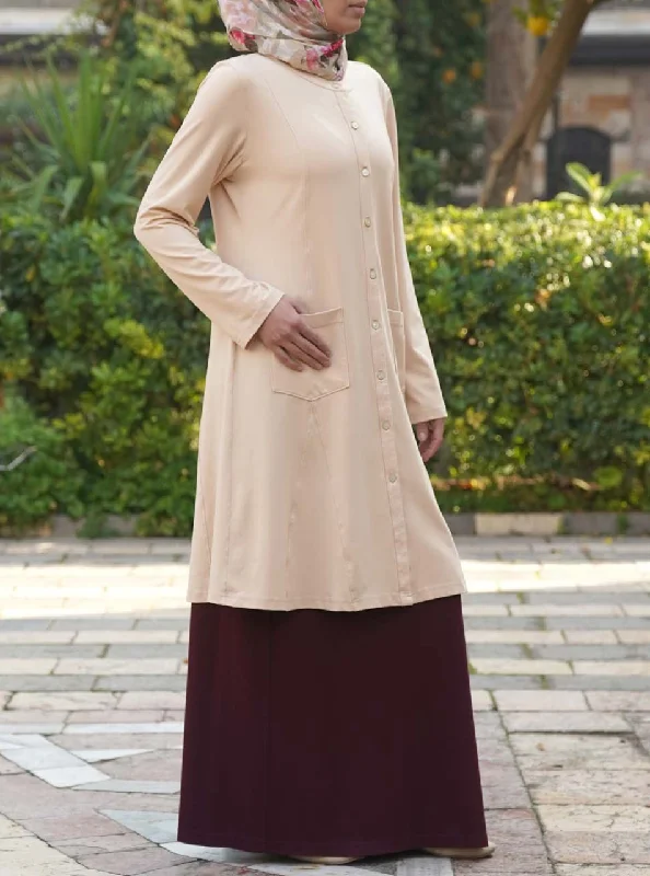 Pocketed Buttoned Jersey Tunic