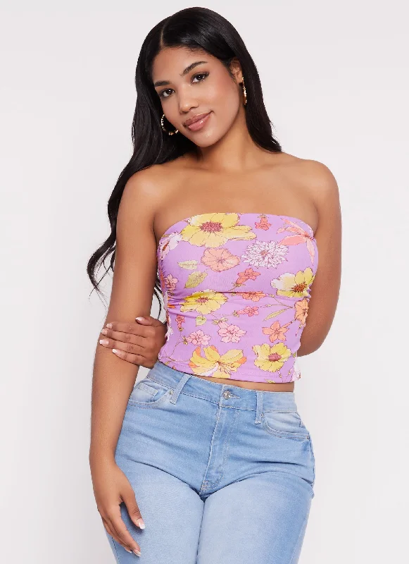 Haute Monde Ruched Floral Tube Top