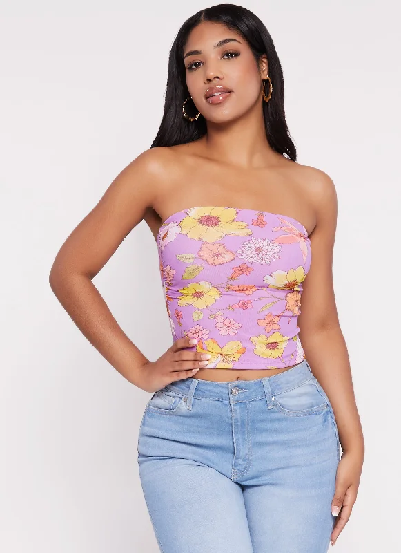 Haute Monde Ruched Floral Tube Top