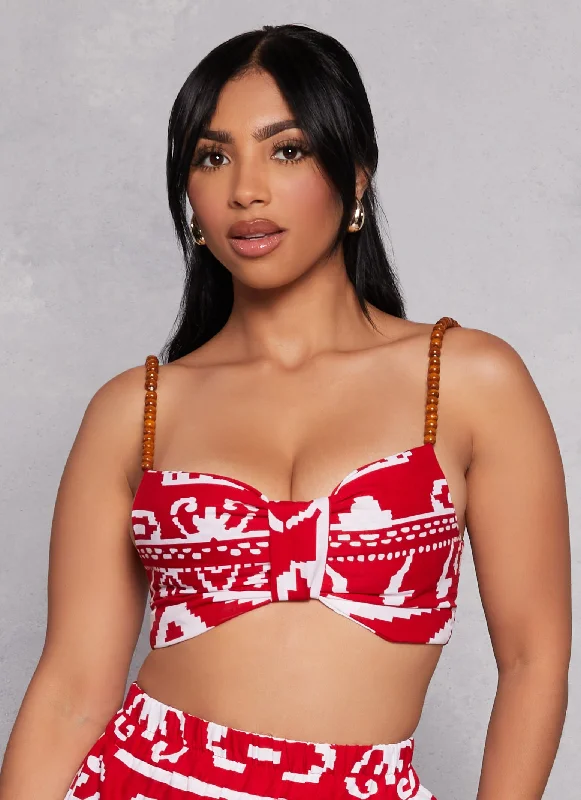 Beaded Strap Printed Bralette