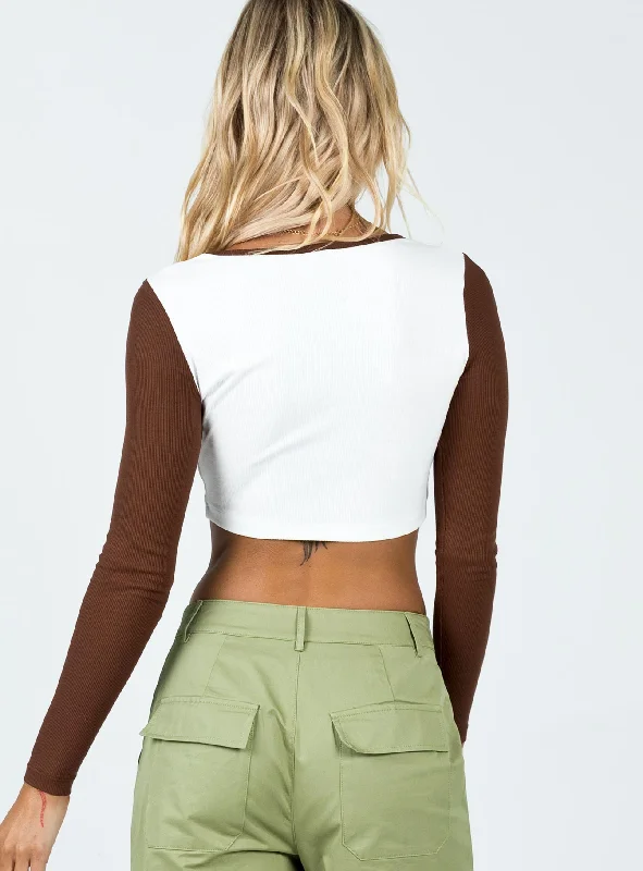 Soar Long Sleeve Top White / Brown