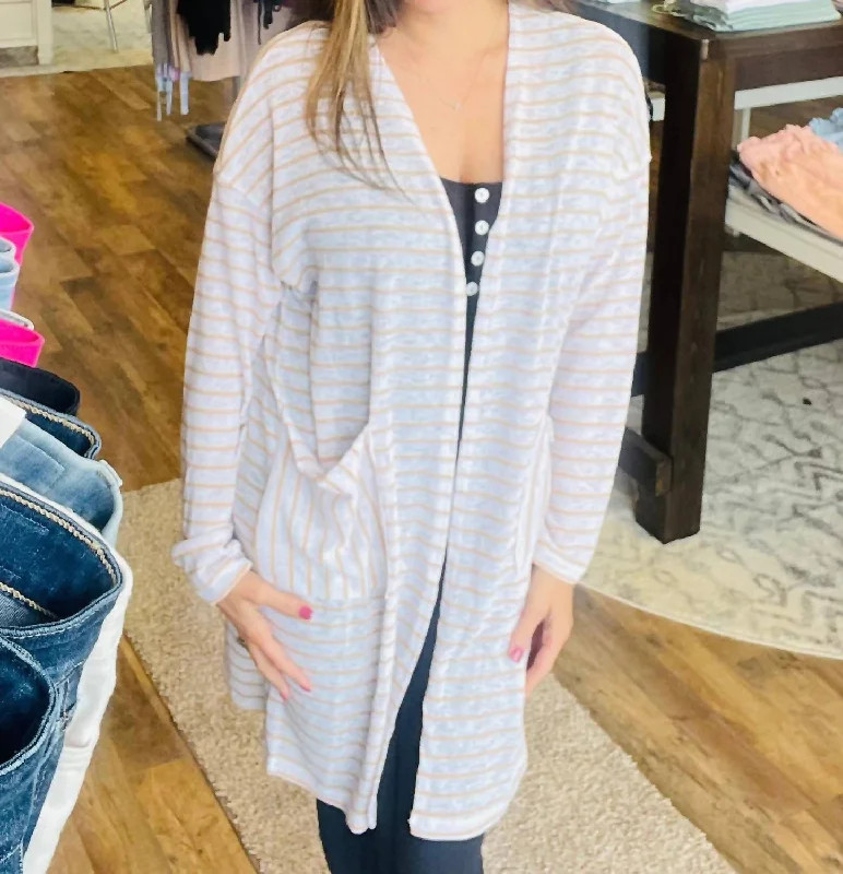 Stripe Knitted Cardigan In Taupe