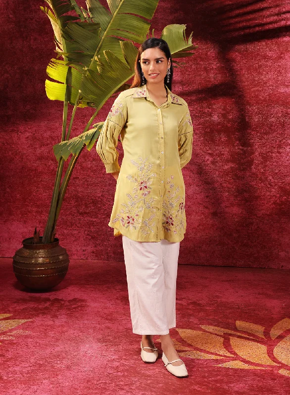 Suhani Apple Green Embroidered Viscose Satin Tunic for Women