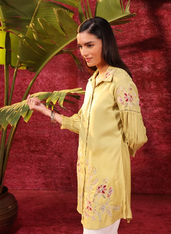 Suhani Apple Green Embroidered Viscose Satin Tunic for Women