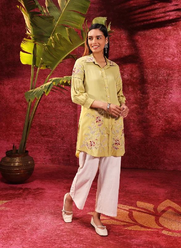 Suhani Apple Green Embroidered Viscose Satin Tunic for Women