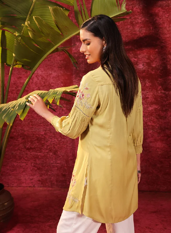 Suhani Apple Green Embroidered Viscose Satin Tunic for Women