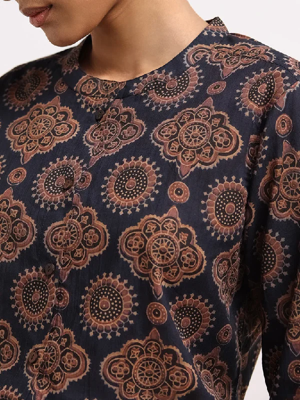 Utsa Indigo Cotton Button-Down Kurti