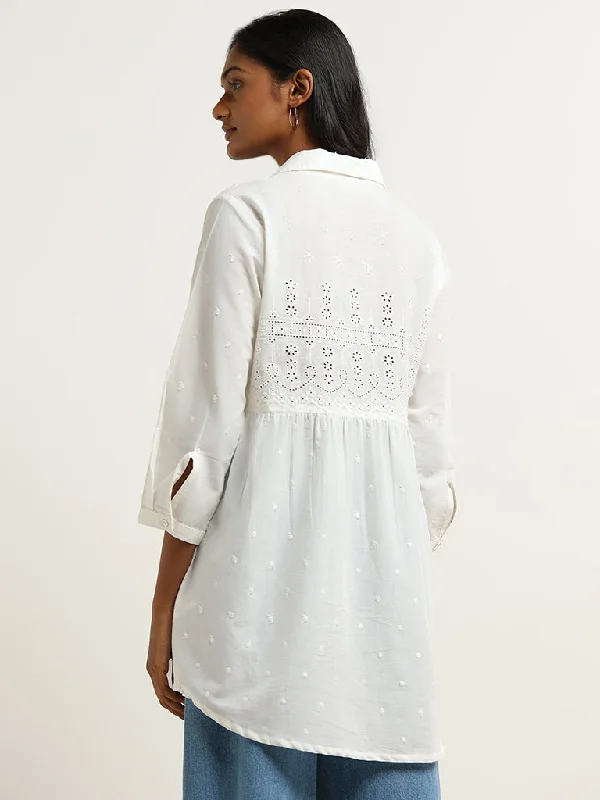 Utsa White Cotton Schiffli Kurti