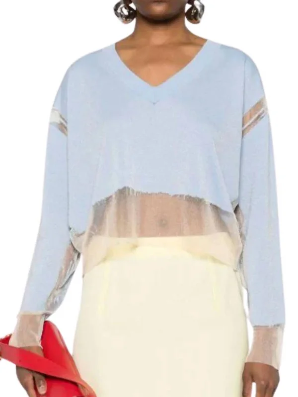 V Boxy Devore Sweater In Cielo