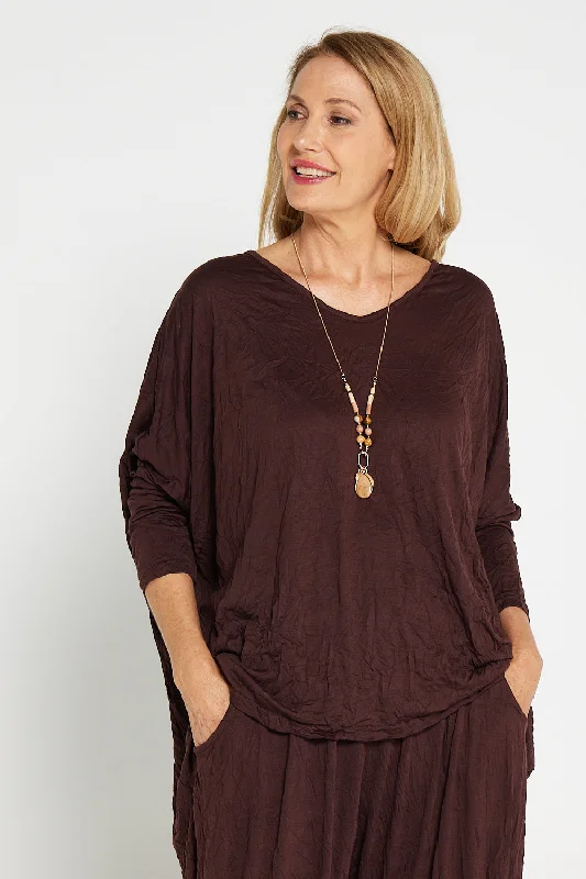 V Neck Celia Top - Chocolate