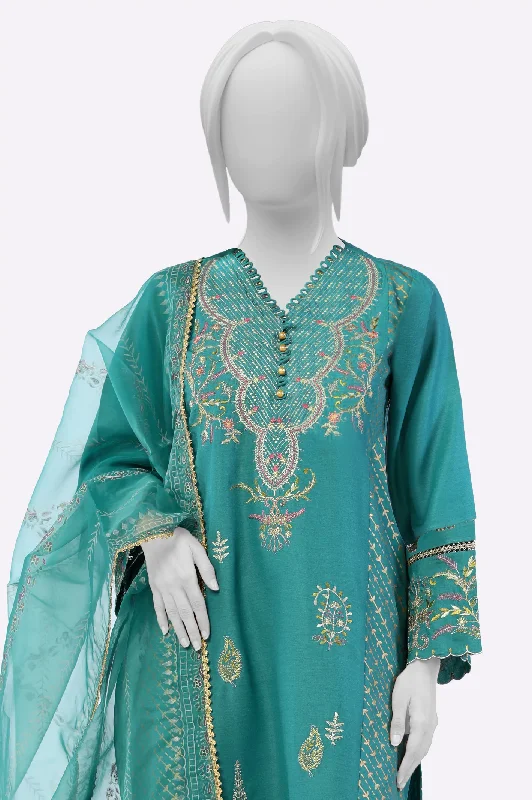 Green Embroidered 3PC