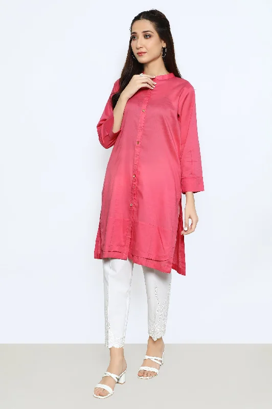 Slub Pink Stitched Kurti