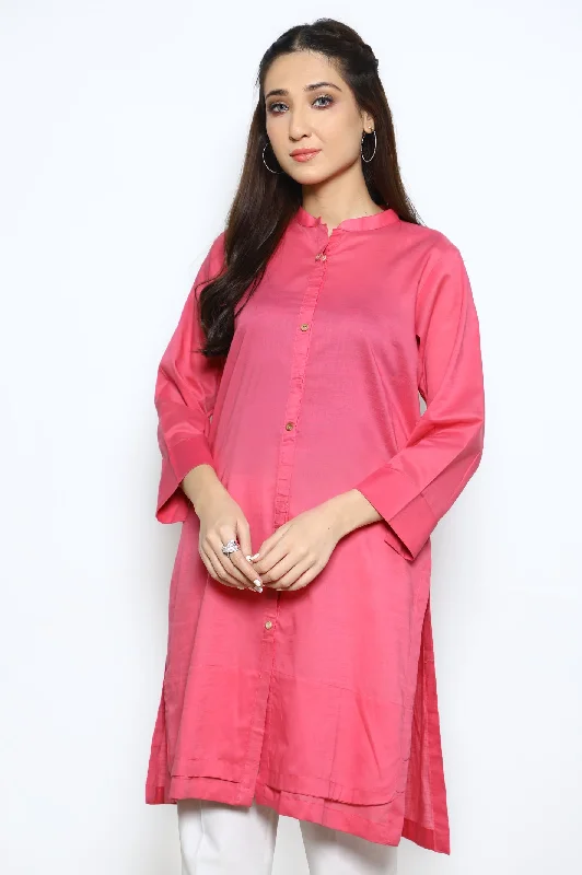 Slub Pink Stitched Kurti