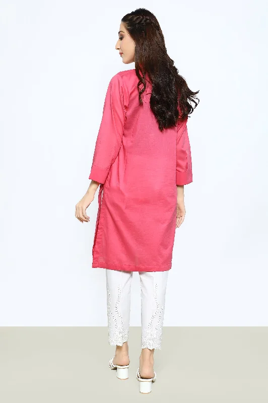 Slub Pink Stitched Kurti