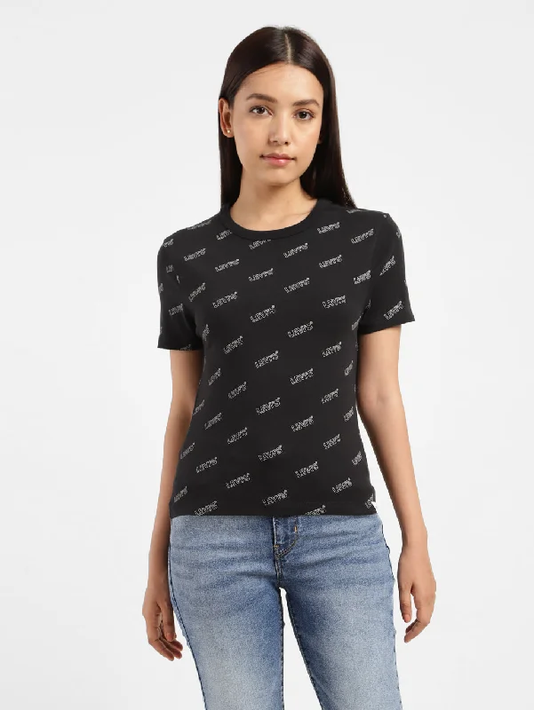 Women's Brand Logo Slim Fit T-shirt Black