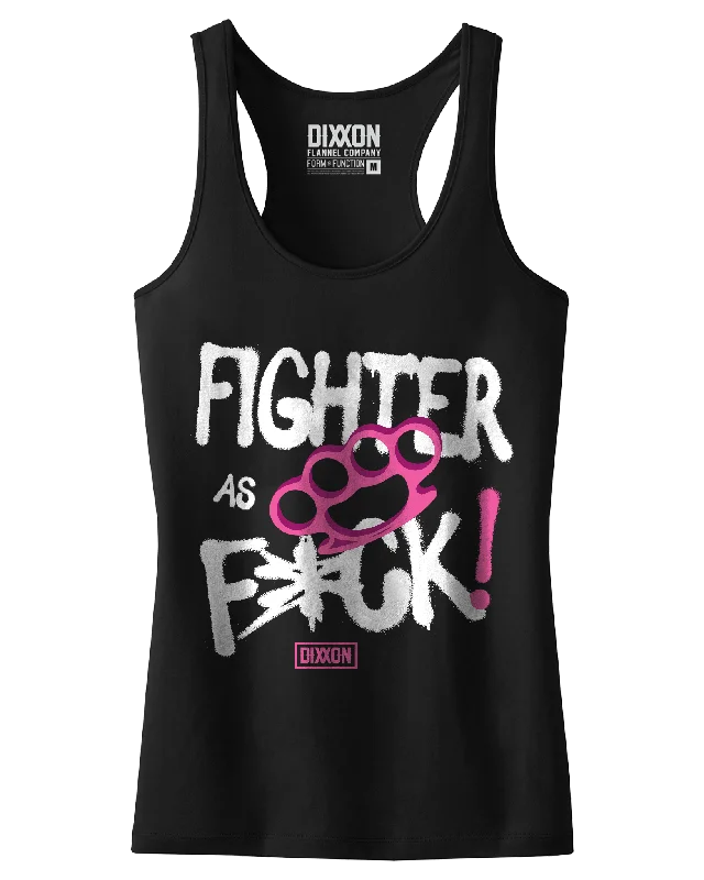 Women's Fighter As Fuck Fitted Tank - Black