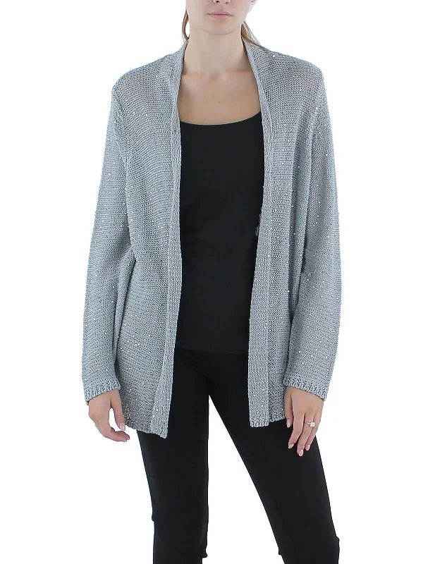 Womens Sequined Open Front Cardigan Sweater