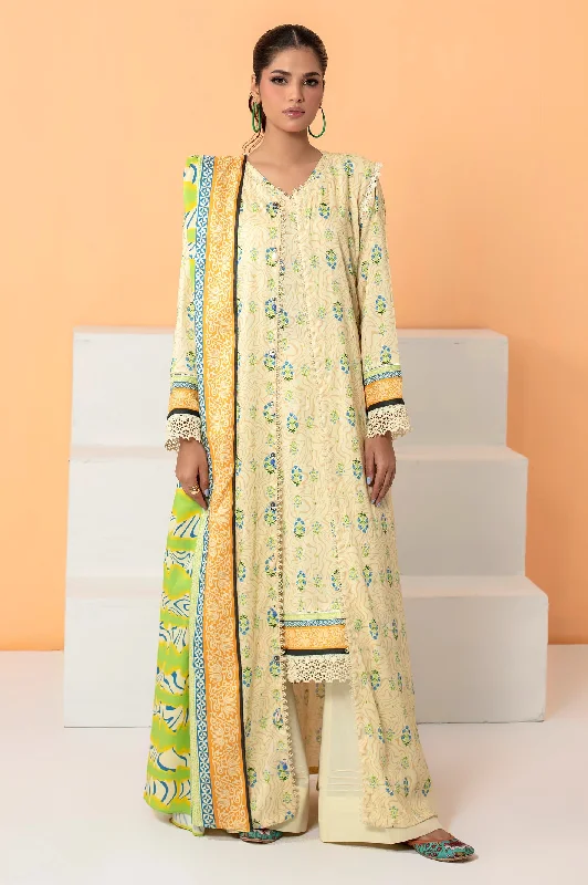 Cream Printed Unstitched Shirt & Dupatta