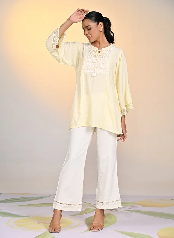 Zareen Lemon Embroidered Satin Top For Women