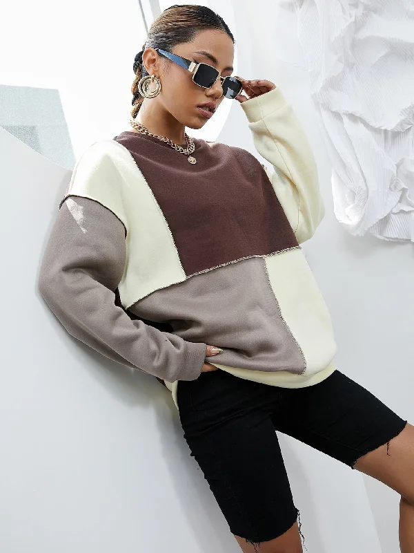 KittenAlarm - Colorblock Topstitching Drop Shoulder Sweatshirt