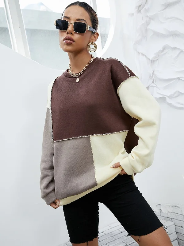 KittenAlarm - Colorblock Topstitching Drop Shoulder Sweatshirt