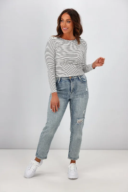 All About Eve Rib Stripe Long Sleeve Top White