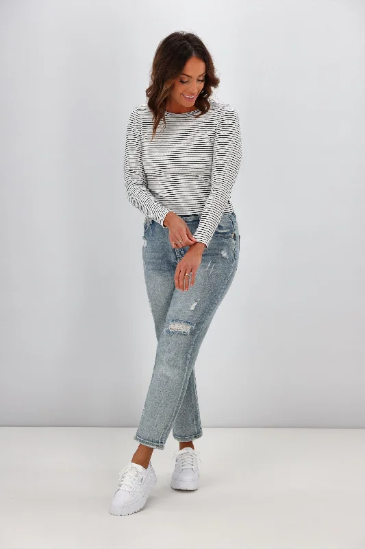 All About Eve Rib Stripe Long Sleeve Top White