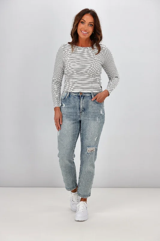 All About Eve Rib Stripe Long Sleeve Top White