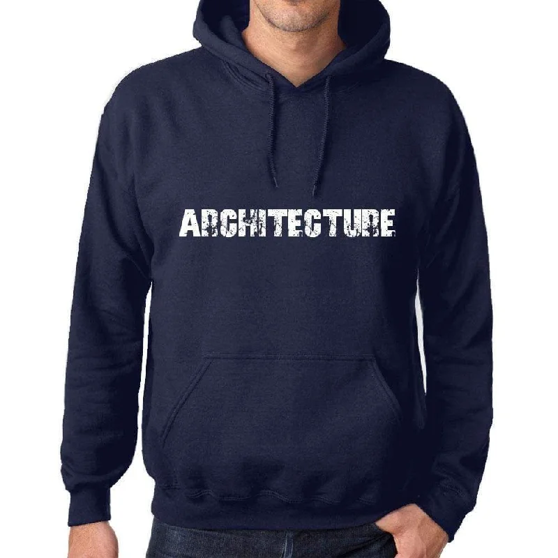 Unisex Printed Graphic Cotton Hoodie Popular Words ARCHITECTURE French Navy