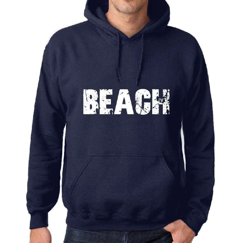 Unisex Printed Graphic Cotton Hoodie Popular Words BEACH French Navy