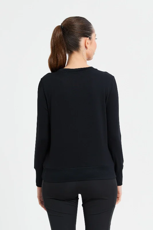 Women Black Long Sleeved Sweatshirt