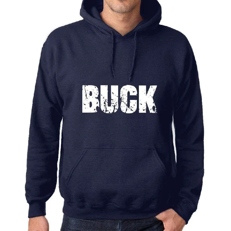 Unisex Printed Graphic Cotton Hoodie Popular Words BUCK French Navy