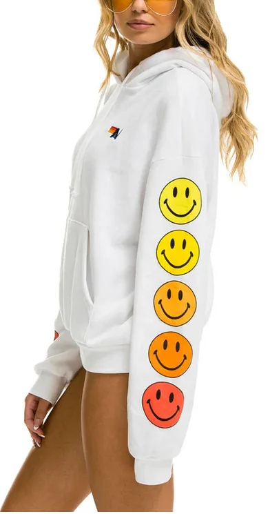 Aviator Nation Smiley Sunset Pullover Hoodie Relaxed White