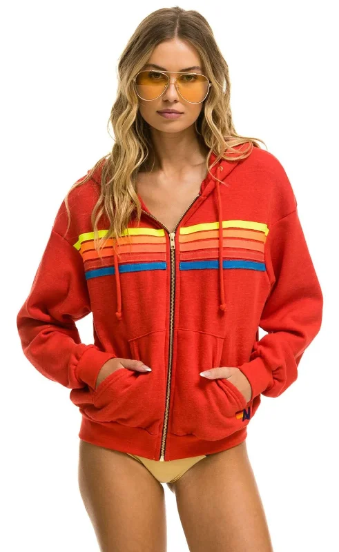 Aviator Nation Zip Hoodie 5 Stripe Red Neon Rainbow