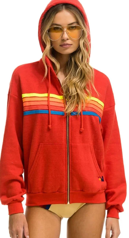 Aviator Nation Zip Hoodie 5 Stripe Red Neon Rainbow